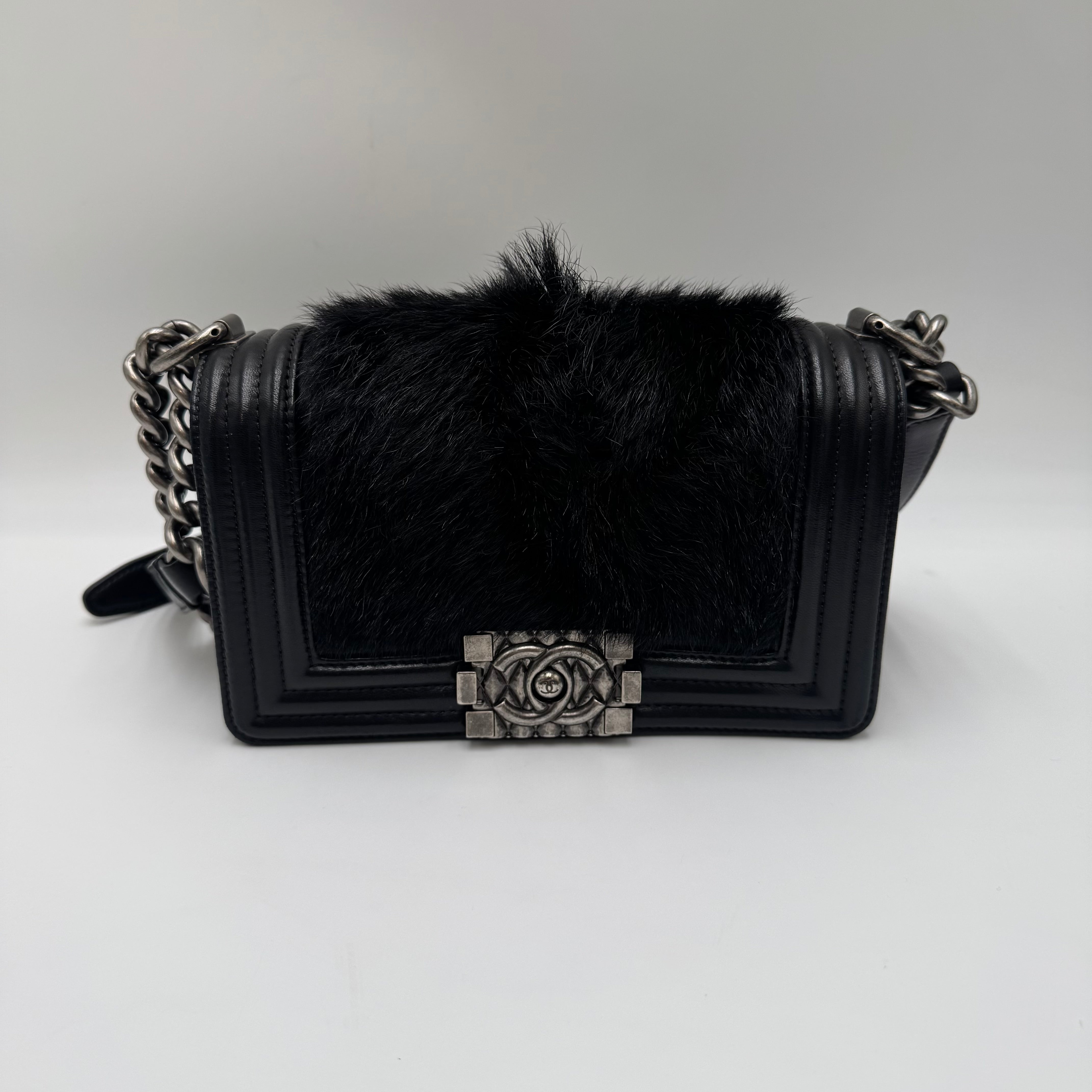 Chanel Le Boy Lambskin Fur RHW Black - The Real Maluho