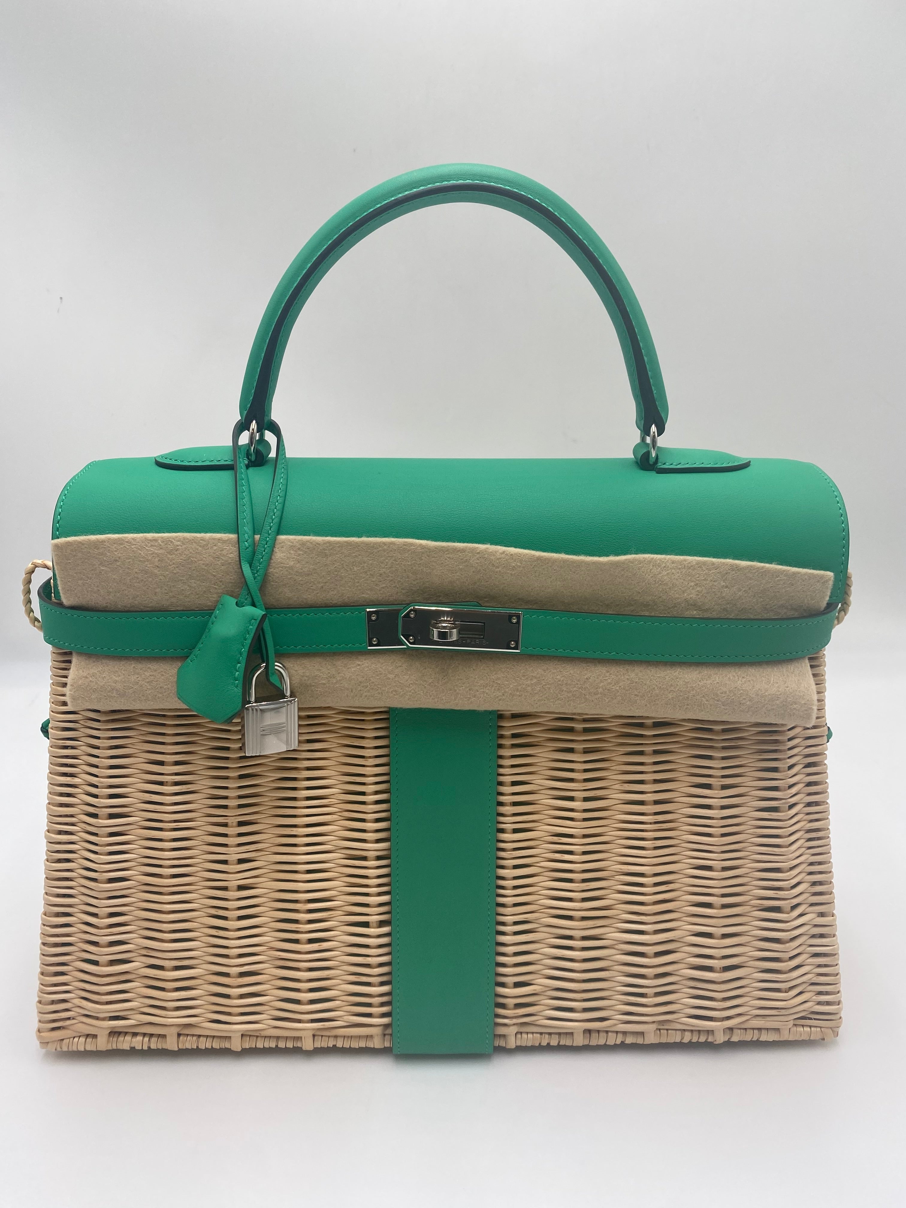 Hermes Kelly Picnic Wicker/Swift 35 Natural Mint PHW U (2022) - The Real Maluho