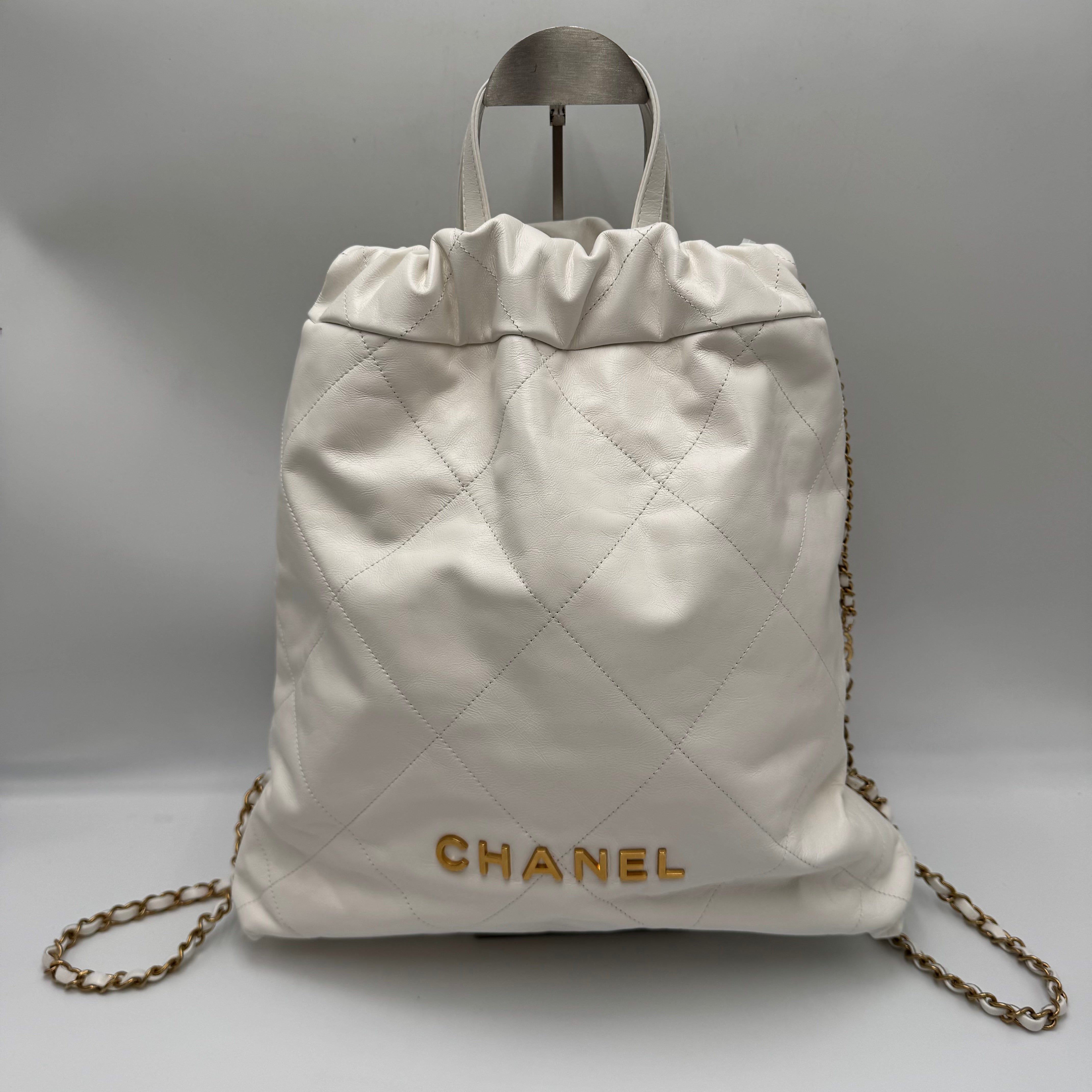 Chanel 22 Backpack Lambskin White IC Chip - The Real Maluho