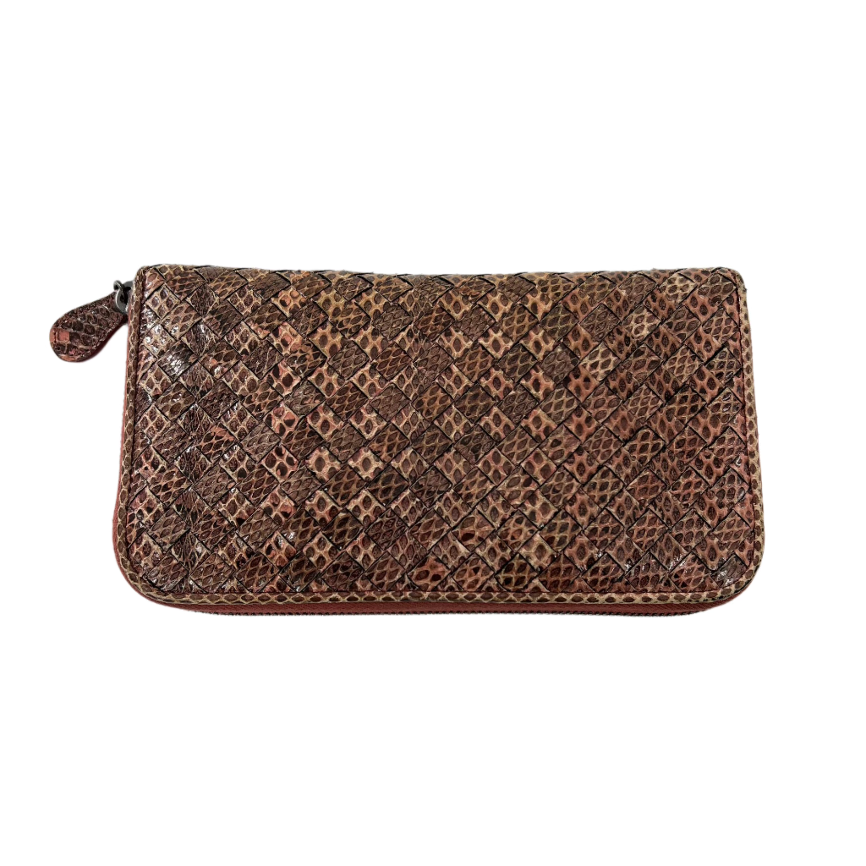 Bottega Veneta Python Intrecciato Long Wallet Brown - The Real Maluho