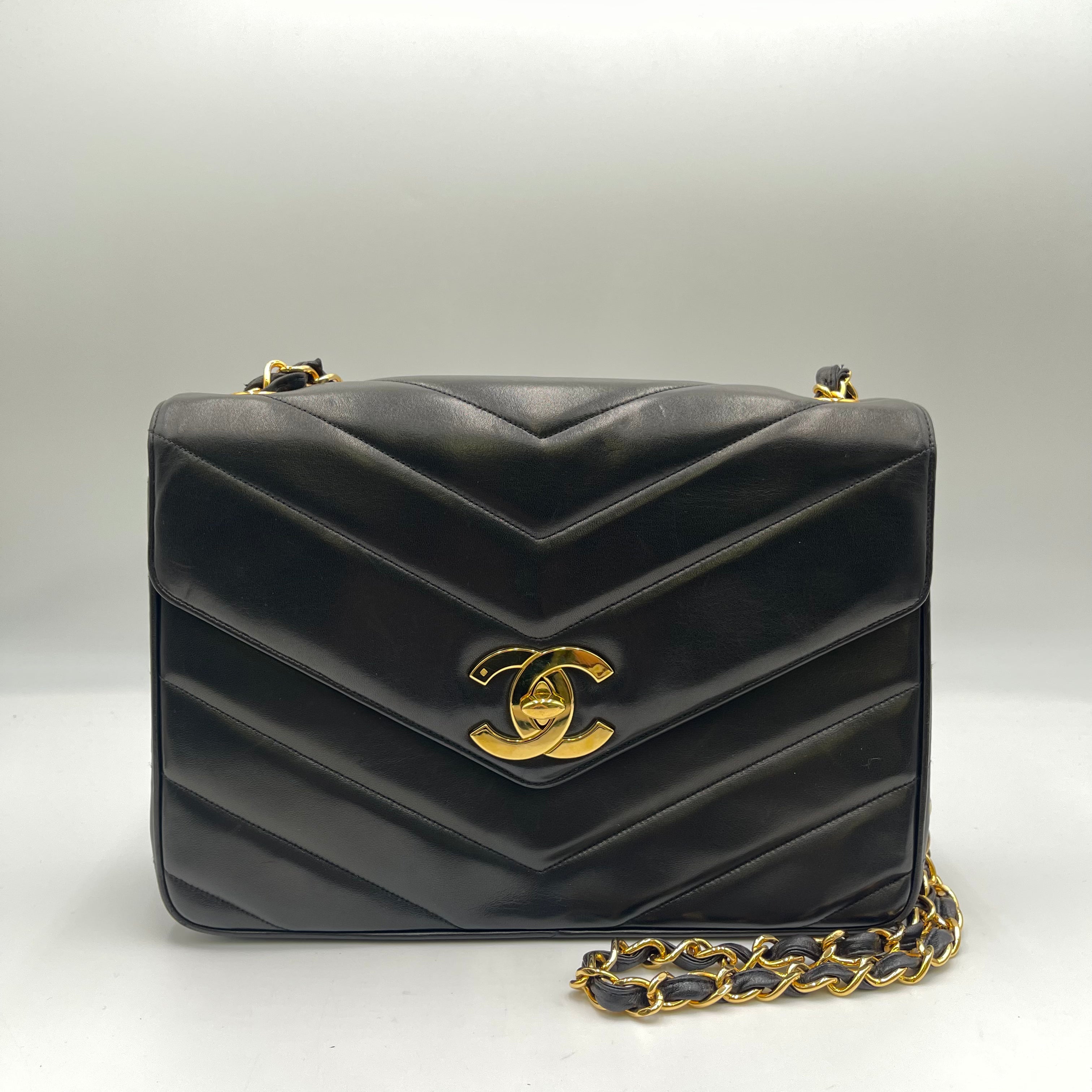 Chanel Vintage Chevron Jumbo Flap Bag - The Real Maluho